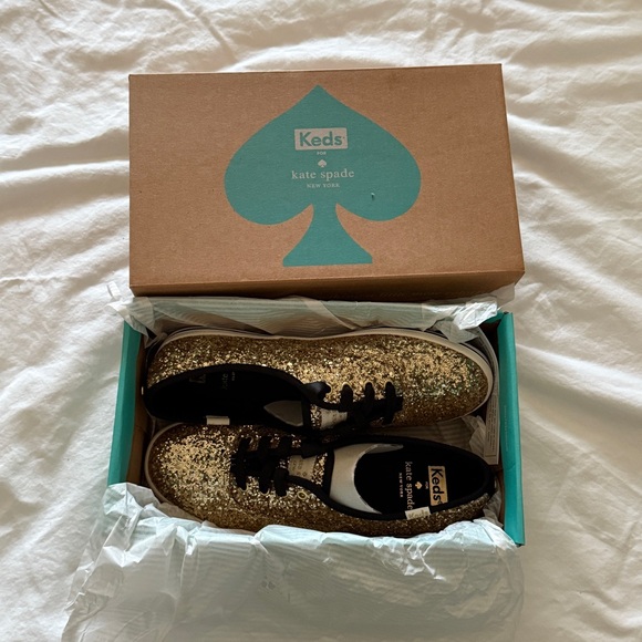 Keds x Kate Spade Gold Glitter Sneakers BRAND NEW NEVER USED - Picture 1 of 8